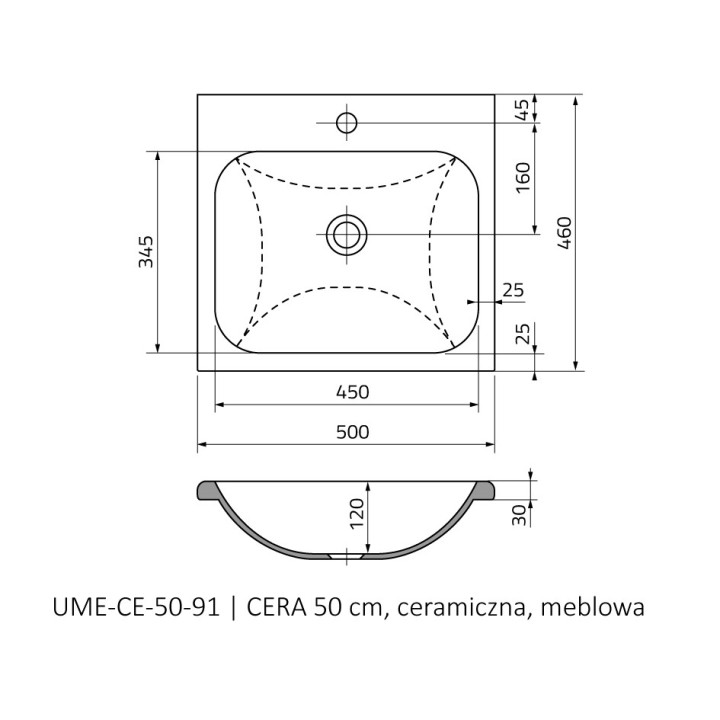Umywalka nablatowa Oristo UNI Premium, 60x40cm, bez przelewu, ceramiczna, biała