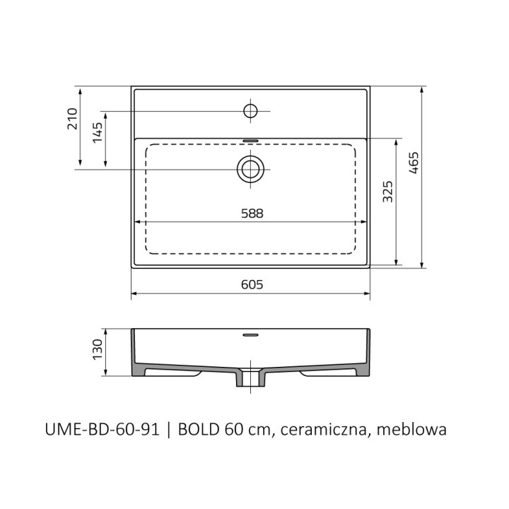 Umywalka meblowa Oristo UNI Twins, 50x46cm, z przelewem, ceramiczna, biała