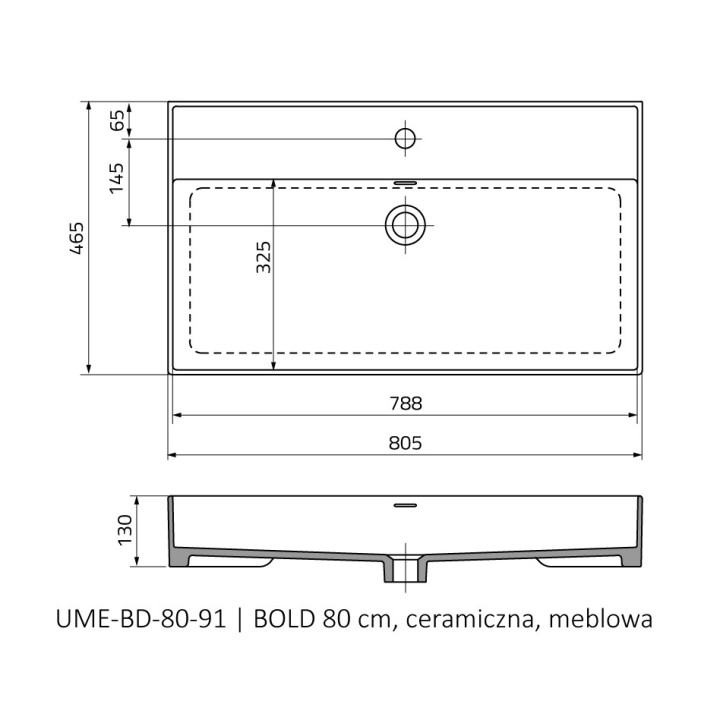 Umywalka meblowa Oristo UNI Bold, 60x46cm, z przelewem, ceramiczna, biała