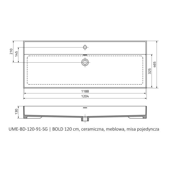 Umywalka meblowa Oristo UNI Bold, 80x46cm, z przelewem, ceramiczna, biała