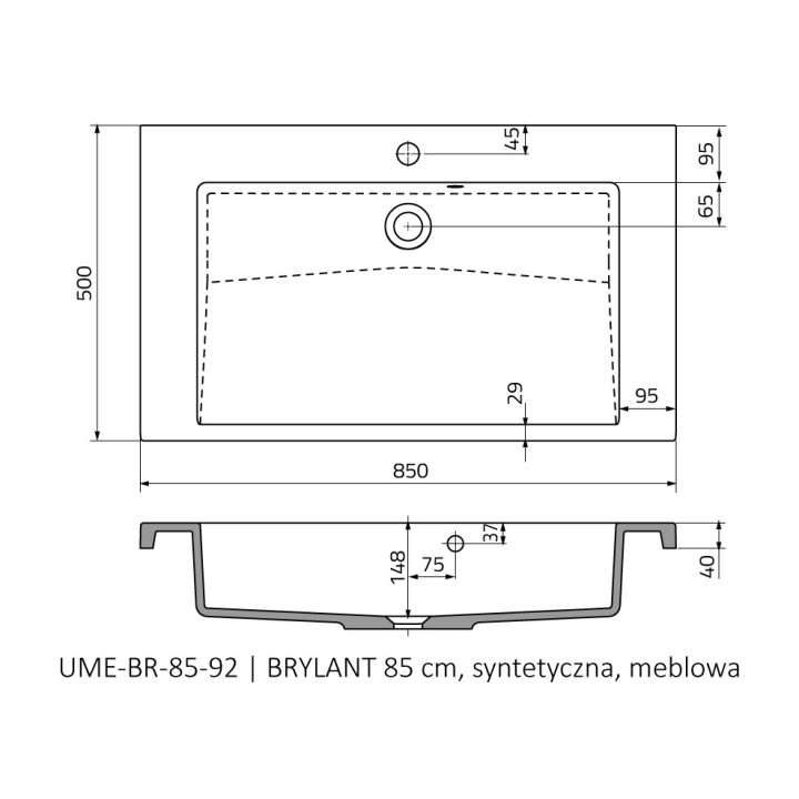 Umywalka meblowa Oristo Alpina, 120x45cm, z przelewem, konglomeratowa, biała