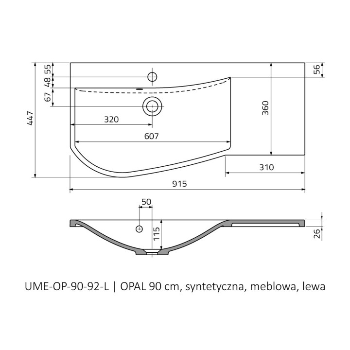 Umywalka meblowa Oristo Annabelle, 100x40cm, z przelewem, konglomeratowa, biała