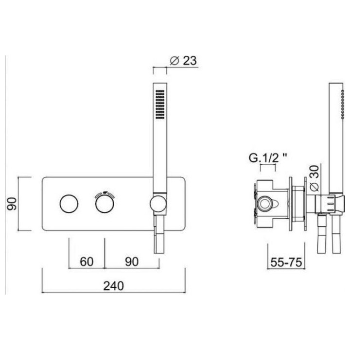 Termostatyczna bateria natryskowa Giulini Giovanni Futuro, podtynkowa, 2 wyjścia wody, czarny mat