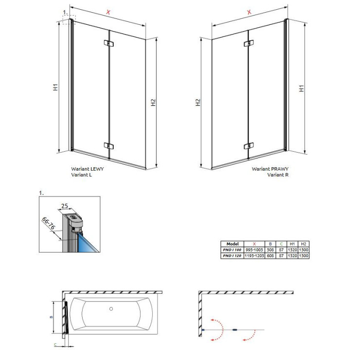 Parawan Radaway Fuenta New 2- częściowy 100 cm- sanitbuy.pl