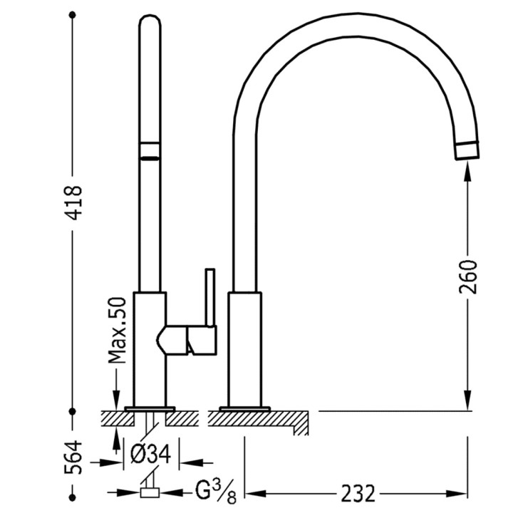 Bateria umywalkowa  Study - Tres, wys. 41,8 cm z obrotową wylewką - sanitbuy.pl