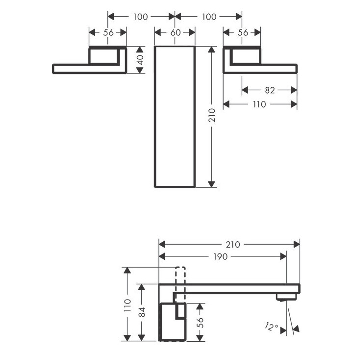Bateria umywalkowa 3-otworowa Axor Edge, wysokość 110mm, wylewka 210mm, korek push-open, chrom