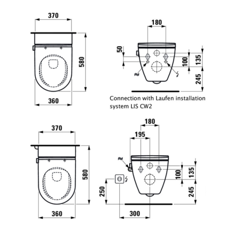 Toaleta myjąca Laufen Cleanet Riva, podwieszana, 60x35,5cm, bezrantowa, deska wolnoopadająca, biały 