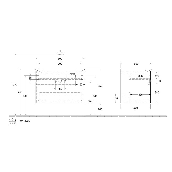 Szafka podumywalkowa Villeroy & Boch Subway 2.0, 64x42cm, 1 szuflada, biały połysk