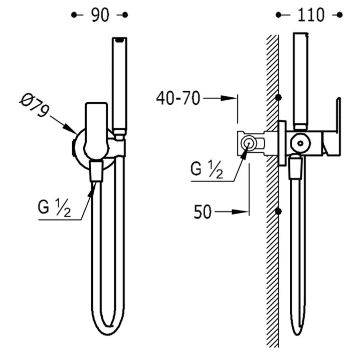 Podtynkowa bateria bidetowa Tres Loft Colors, jednouchwytowa, z wężem, biały mat