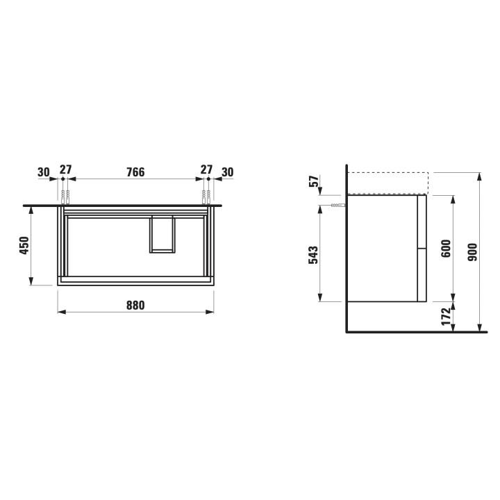 Szafka podumywalkowa Kartell by Laufen, 88x45cm, 2 szuflady, łupek