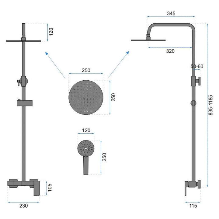 Zestaw natryskowy z baterią, Rea Vert chrom