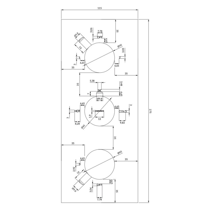 Termostatyczna bateria prysznicowo-wannowa Omnires Fresh, podtynkowa, 3 wyjścia wody, element natynkowy, chrom
