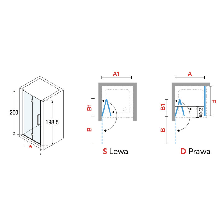 Drzwi prysznicowe Novellini Young 2.0 1BS, 94-98cm, prawe, składane, szkło przeźroczyste, profil chrom