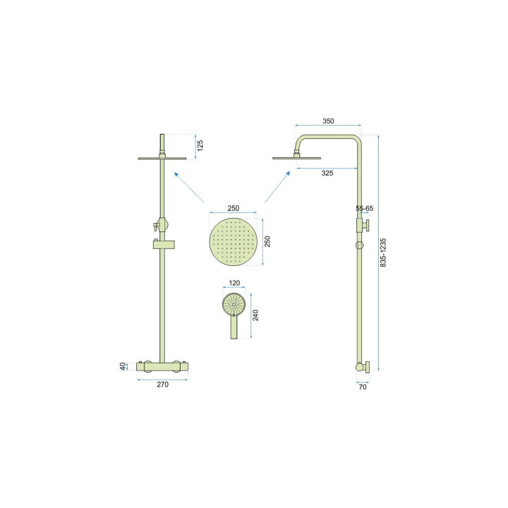 Zestaw natryskowy Rea Vincent Light Gold, natynkowy, 2 wyjścia wody, bateria termostatyczna, złoty