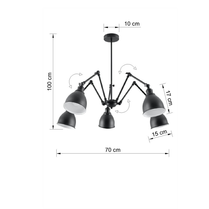 Żyrandol Sollux Ligthing Stark 3, klosz, 70cm, ruchome ramiona, E27 3x60W, czarny