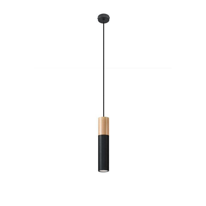 Lampa wisząca Sollux Ligthing Pablo, 8cm, GU10 1x40W, biały/naturalne drewno