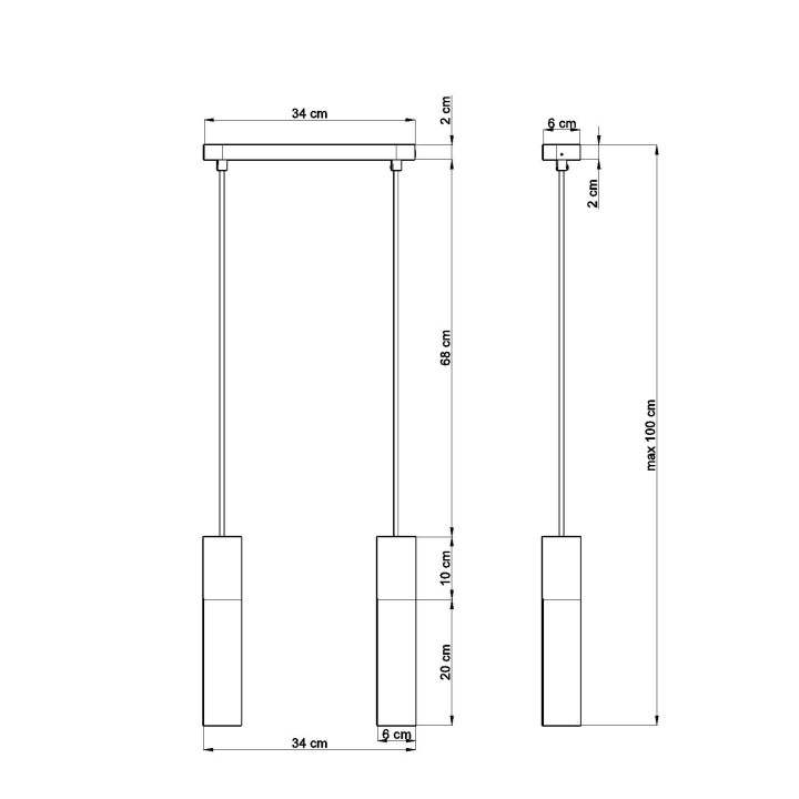 Lampa wisząca Sollux Ligthing Pablo 2, 6x34cm, GU10 2x40W, biały/naturalne drewno