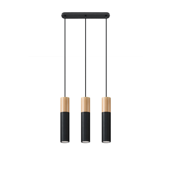Lampa wisząca Sollux Ligthing Pablo 3, 6x40cm, GU10 3x40W, biały/naturalne drewno
