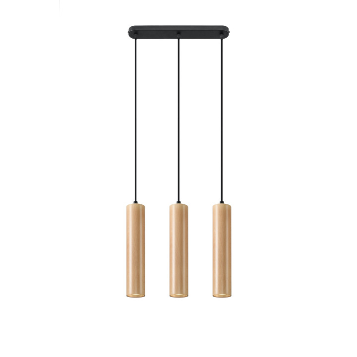 Lampa wisząca Sollux Ligthing Pablo 3, 6x40cm, GU10 3x40W, czarny/naturalne drewno