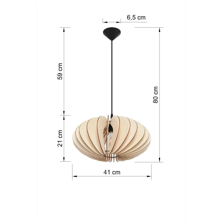 Lampa wisząca Sollux Ligthing Oriana, 30cm, E27 1x60W, czarny/naturalne drewno