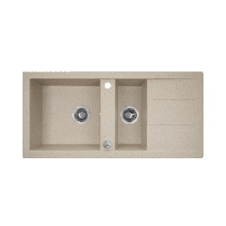 Zlewozmywak granitowy, 1,5 komory z ociekaczem, Laveo - beżowy