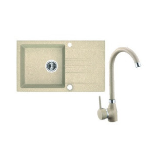 Zlewozmywak granitowy z baterią, 1 komora z ociekaczem, Laveo Celia - beżowy