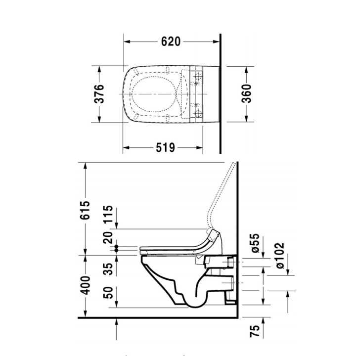 Zestaw Duravit SensoWash Slim, miska wisząca z deską myjącą, 62x37cm, bezrantowa, biały alpin