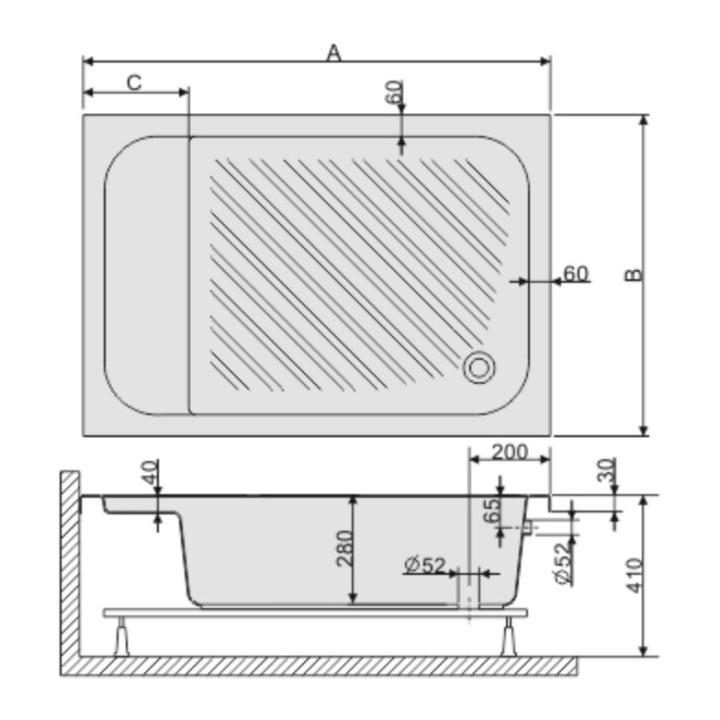 Brodzik prostokątny Sanplast Classic Bzs/CL 80x100x28+STB, z siedziskiem, 80x120cm, biały