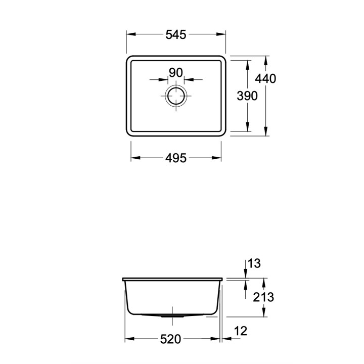 Zlew podblatowy Villeroy & Boch Subway 60 SU, 545x440mm, Chromit CeramicPlus