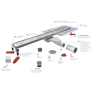 Odpływ liniowy, pełny zestaw,  Wiper New Premium, 1200mm, wzór Ponente, wykończenie poler