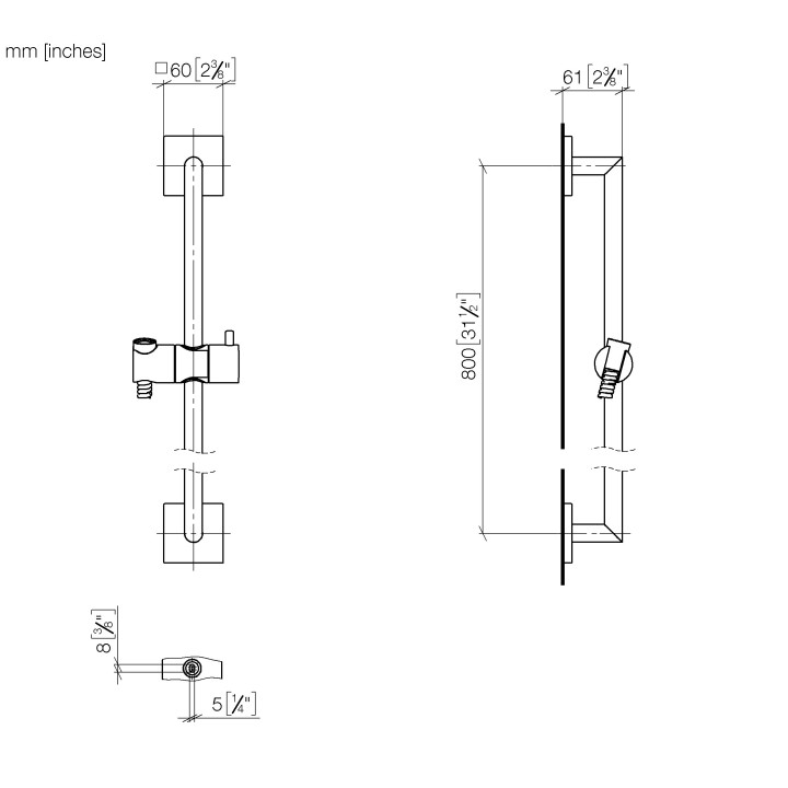 Zestaw natryskowy Dornbracht Symetrics, bez słuchawki, drążek z wężem i suwakiem, polerowany chrom