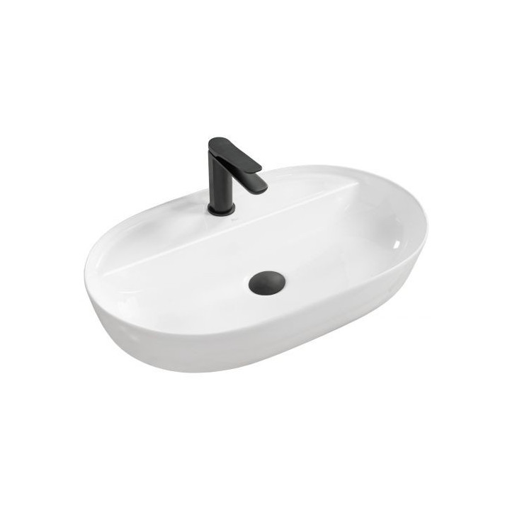 Umywalka nablatowa Rea Aura, 605x405mm, z przelewem, otwór na baterię, biała