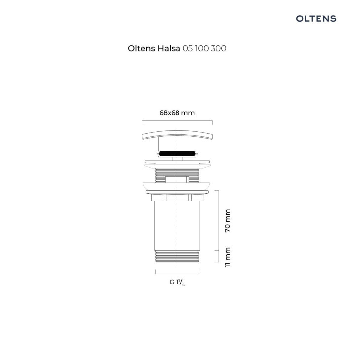 Korek klik-klak Oltens Halsa, do umywalki, G 1 1/4, przelew, czarny mat