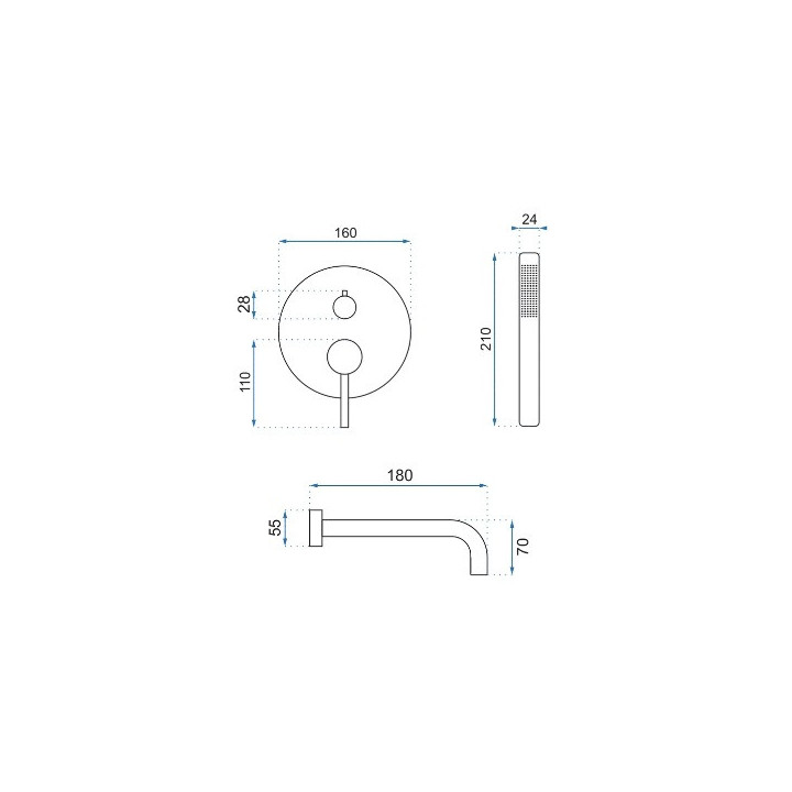 Bateria wannowa podtynkowa REA Lungo ze słuchawką oraz zestawem punktowym - złota