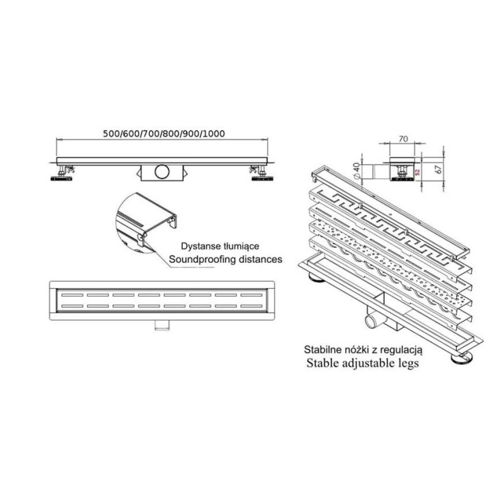 Odpływ liniowy 80 cm Rea Neo&Pure z kołnierzem 