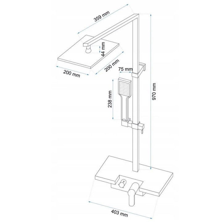 Zestaw prysznicowy termostatyczny Rea Jet Black Matt z deszczownicą 25x25, czarny mat