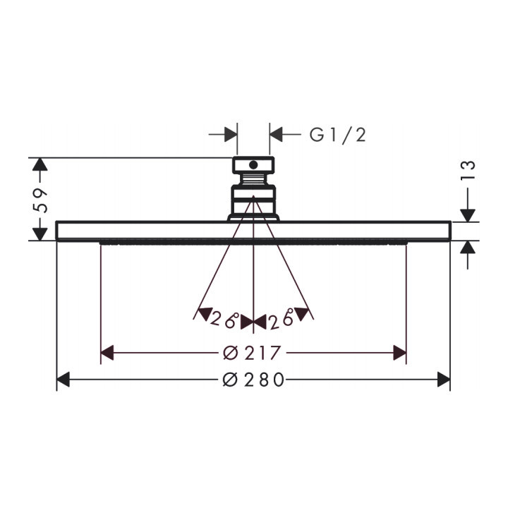Deszczownica Hansgrohe Croma 280 1jet EcoSmart, okrągła, 280mm, 9 l/min, czarny mat