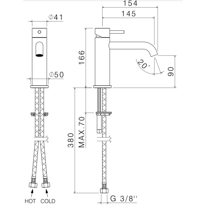 Bateria umywalkowa Vema Tiber Steel, stojąca, wysokość 166mm, wylewka 145mm, bez korka, stal nierdzewna inox