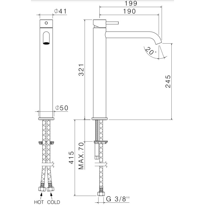 Bateria umywalkowa Vema Tiber Steel, stojąca, wysokość 166mm, wylewka 145mm, bez korka, stal nierdzewna inox