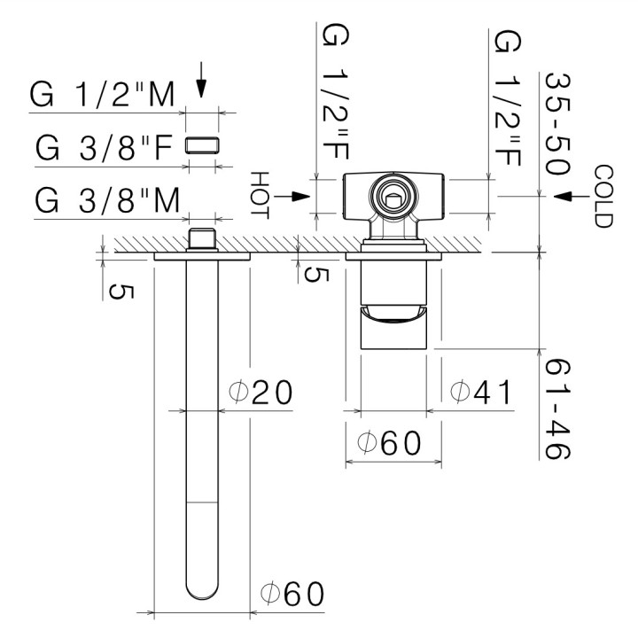 Bateria bidetowa Vema Tiber Steel, stojąca, wysokość 151mm, wylewka 110mm, korek automatyczny, stal nierdzewna inox