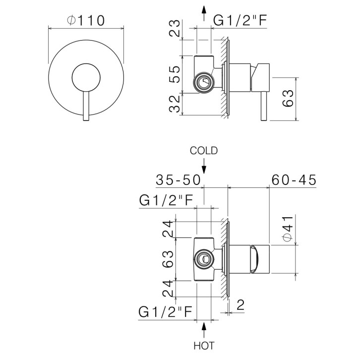 Bateria natryskowa Vema Tiber Steel, natynkowa, solo, stal nierdzewna inox