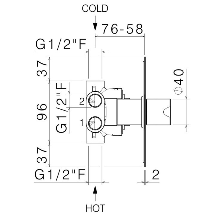 Bateria wannowo-natryskowa Vema Tiber Steel, podtynkowa, 2 wyjścia wody, przełącznik, stal nierdzewna inox