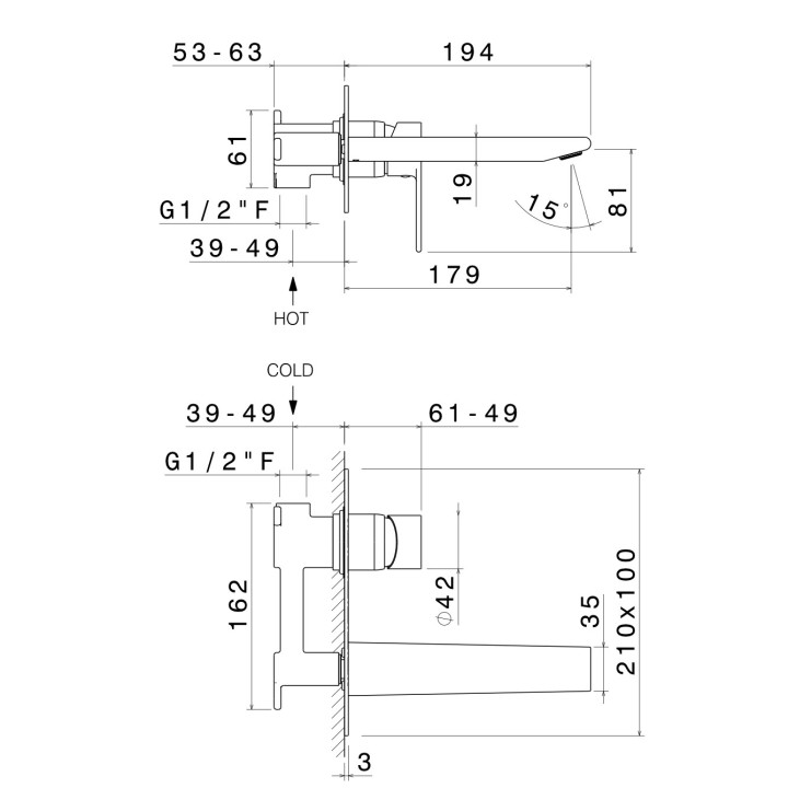 Bateria bidetowa Vema Timea, stojąca, wysokość 144mm, wylewka 122mm, korek automatyczny, chrom