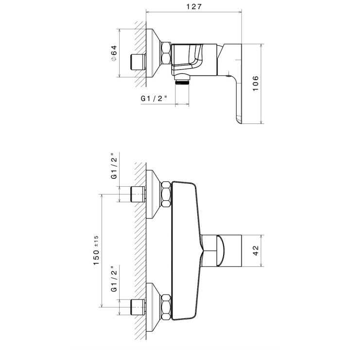 Bateria natryskowa Vema Timea, natynkowa, jednouchwytowa, chrom
