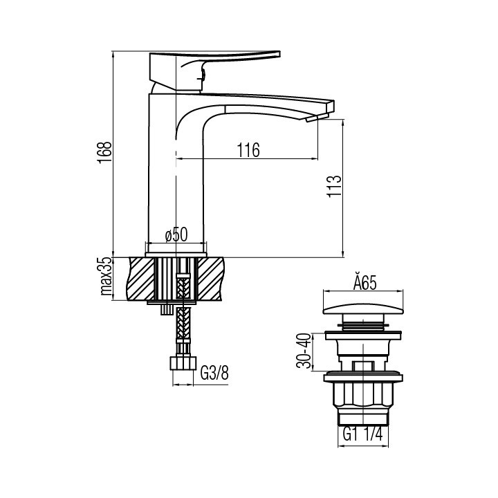 Bateria umywalkowa Valvex Dali, stojąca, wysokość 146mm, wylewka 123mm, korek automatyczny, chrom