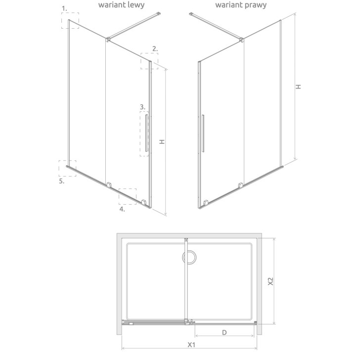 Drzwi przesuwne walk-in Radaway Furo Gold, lewe, ze ścianką, 160x200cm, szkło przejrzyste, profil złoty