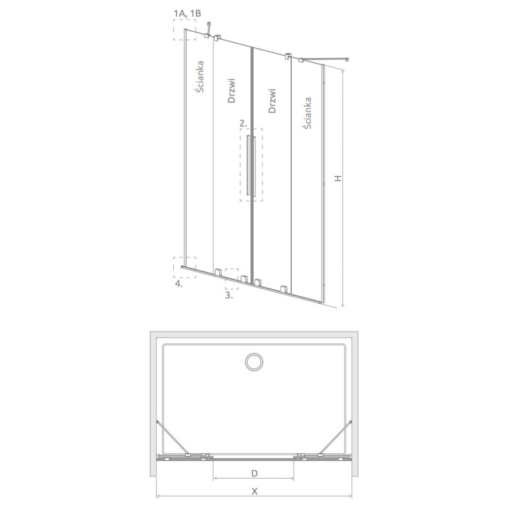 Drzwi przesuwne do wnęki Radaway Furo Gold DWJ, prawe, ze ścianką, 160x200cm, szkło przejrzyste, profil złoty