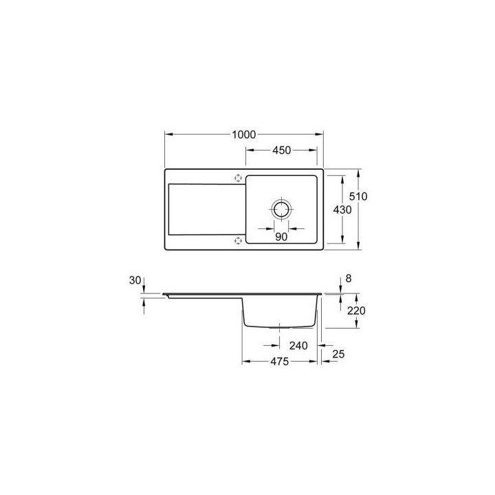 Zlewozmywak ceramiczny 1-komorowy Villeroy&Boch Siluet 60, CeramicPlus, 100x51 cm, do wbudowania, z ociekaczem - Chromit