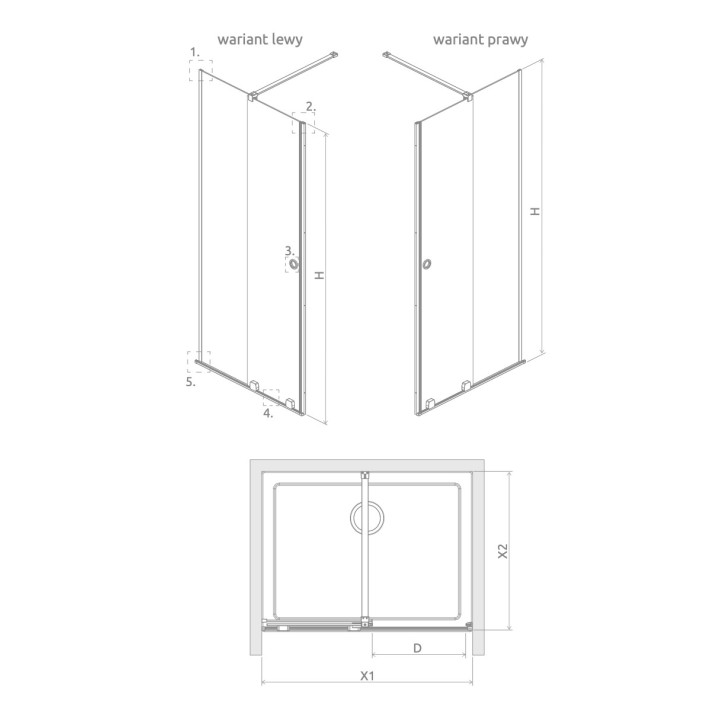 Drzwi rozsuwane do wnęki Radaway Furo Gold DWD 200, ze ściankami, 200x200cm, szkło przejrzyste, profil złoty