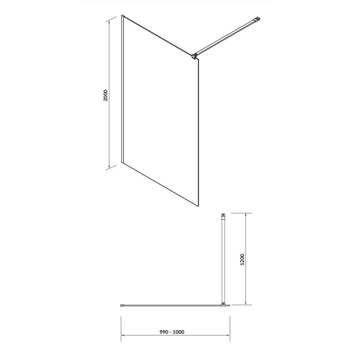 Kabina prysznicowa walk-in Cersanit Mille, 100x200cm, powłoka CleanPro, szkło transparentne, profil czarny